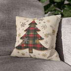 Tartan Christmas Tree Pillow Cover: Rustic Plaid Holiday Cushion Case