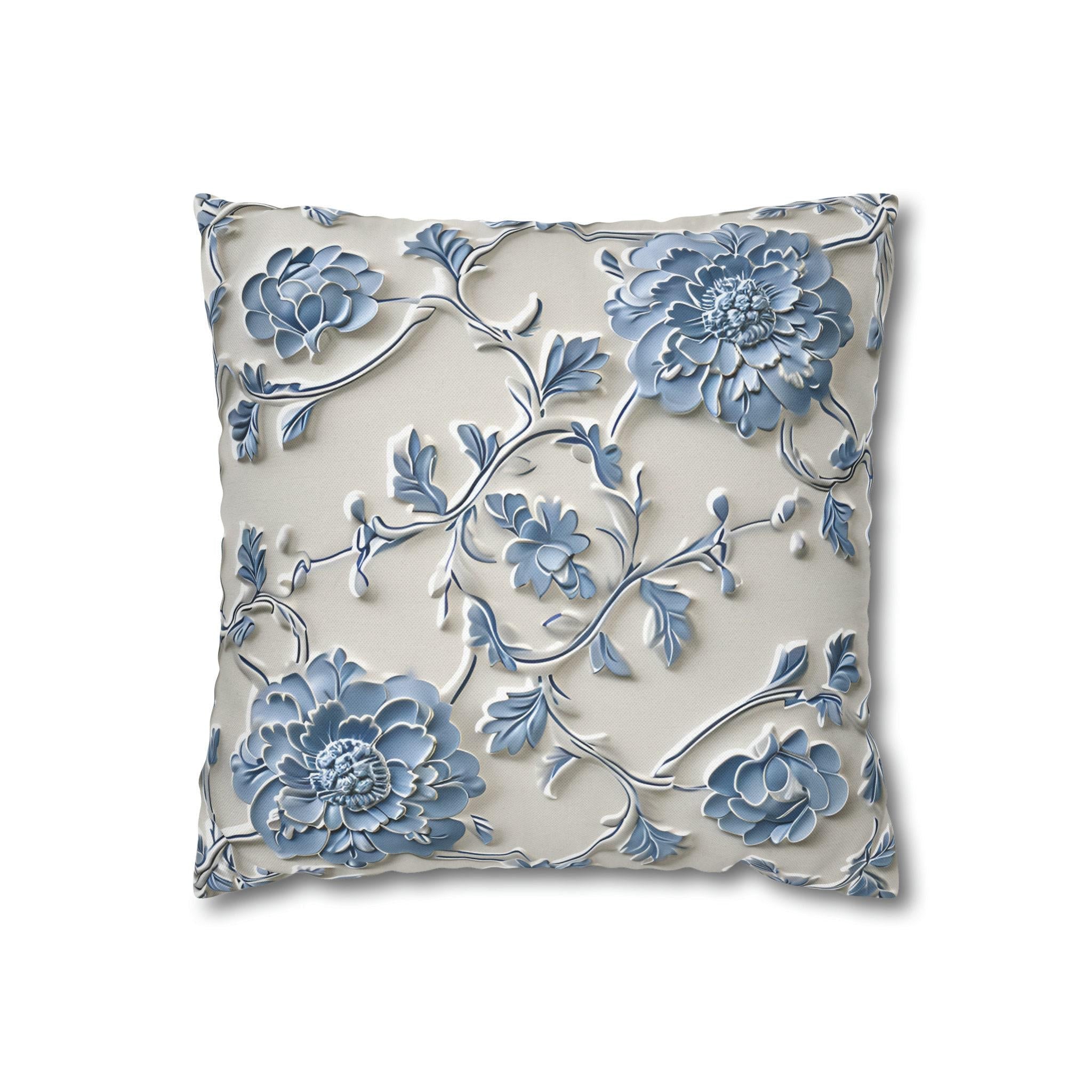 Blue Floral Chinoiserie Pillow Cover: Elegant Home Decor