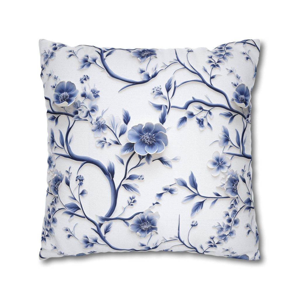 Elegant Chinoiserie Pillowcase: Blue & White Floral Cushion Cover Inspired by Vintage Chinese Porcelain Art