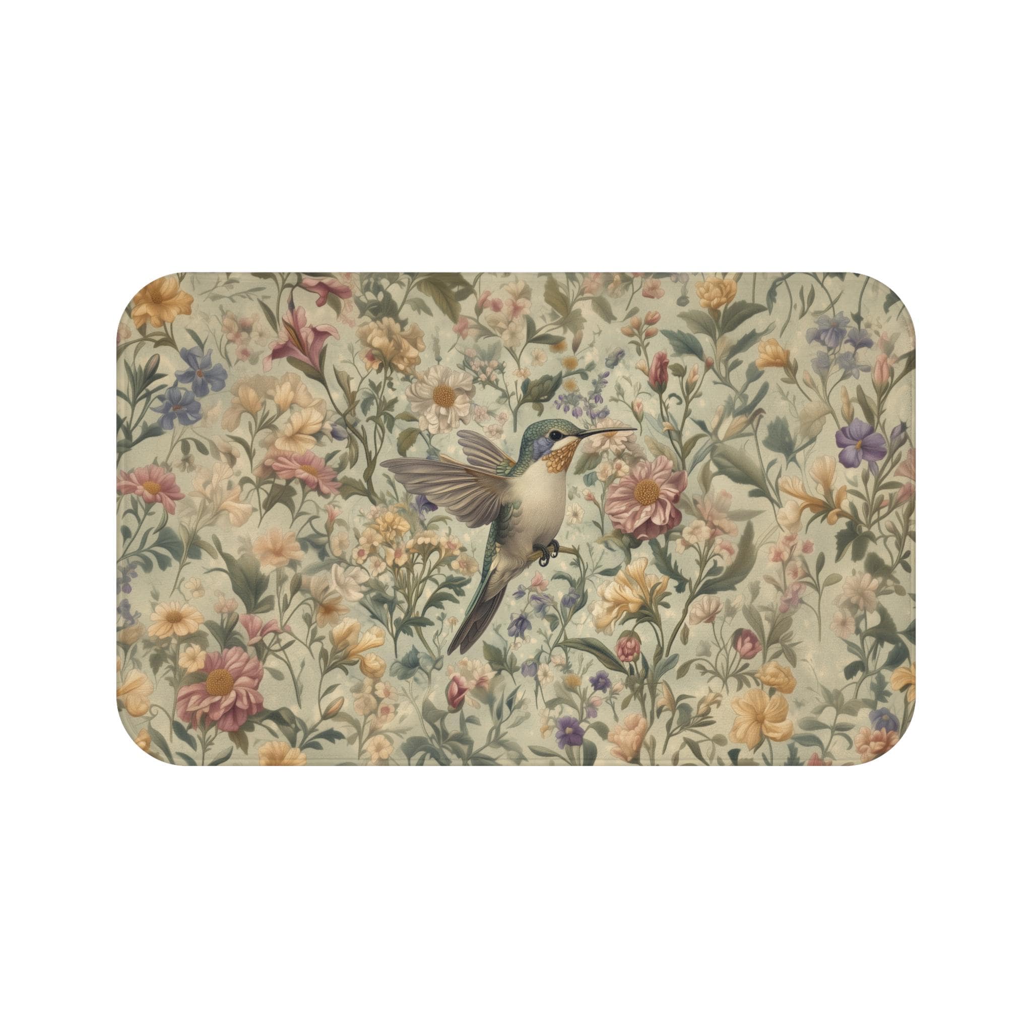 William Morris Hummingbird Bath Mat: Floral Cottagecore Decor