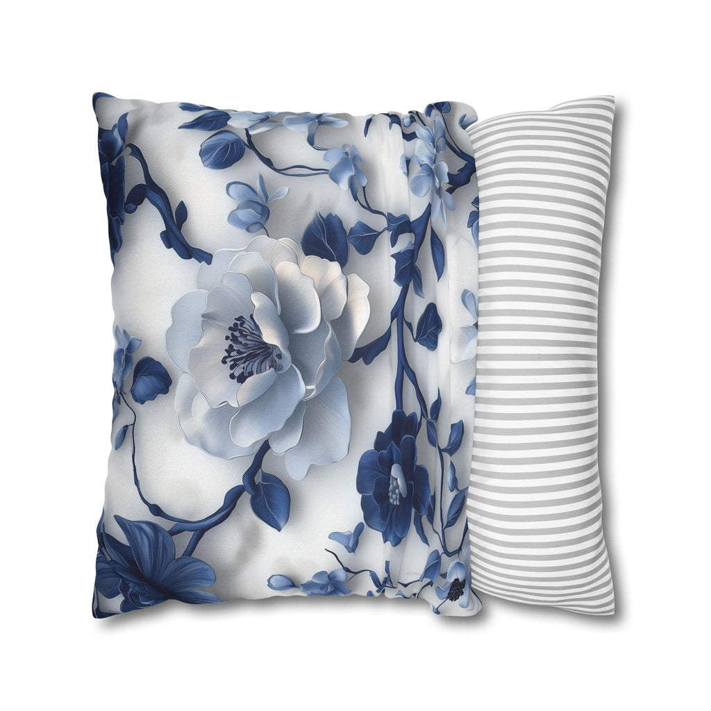 Chinoiserie Pillow Cover | Blue & White Peonies and Camellias | Elegant Home Decor Gift for Home