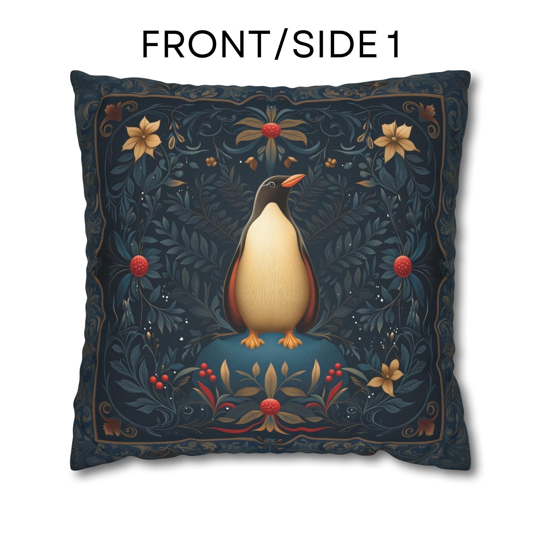 William Morris Christmas Penguin Pillow Cover:  Elegant Winter Holiday Accent
