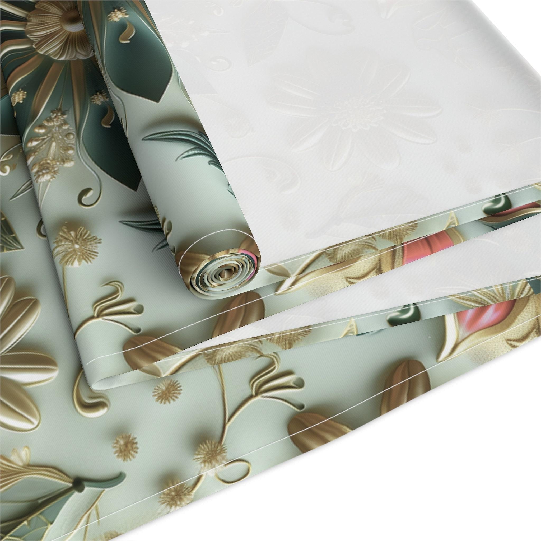 Elegant Christmas Table Runner: Snowflake & Poinsettia Holiday Decor