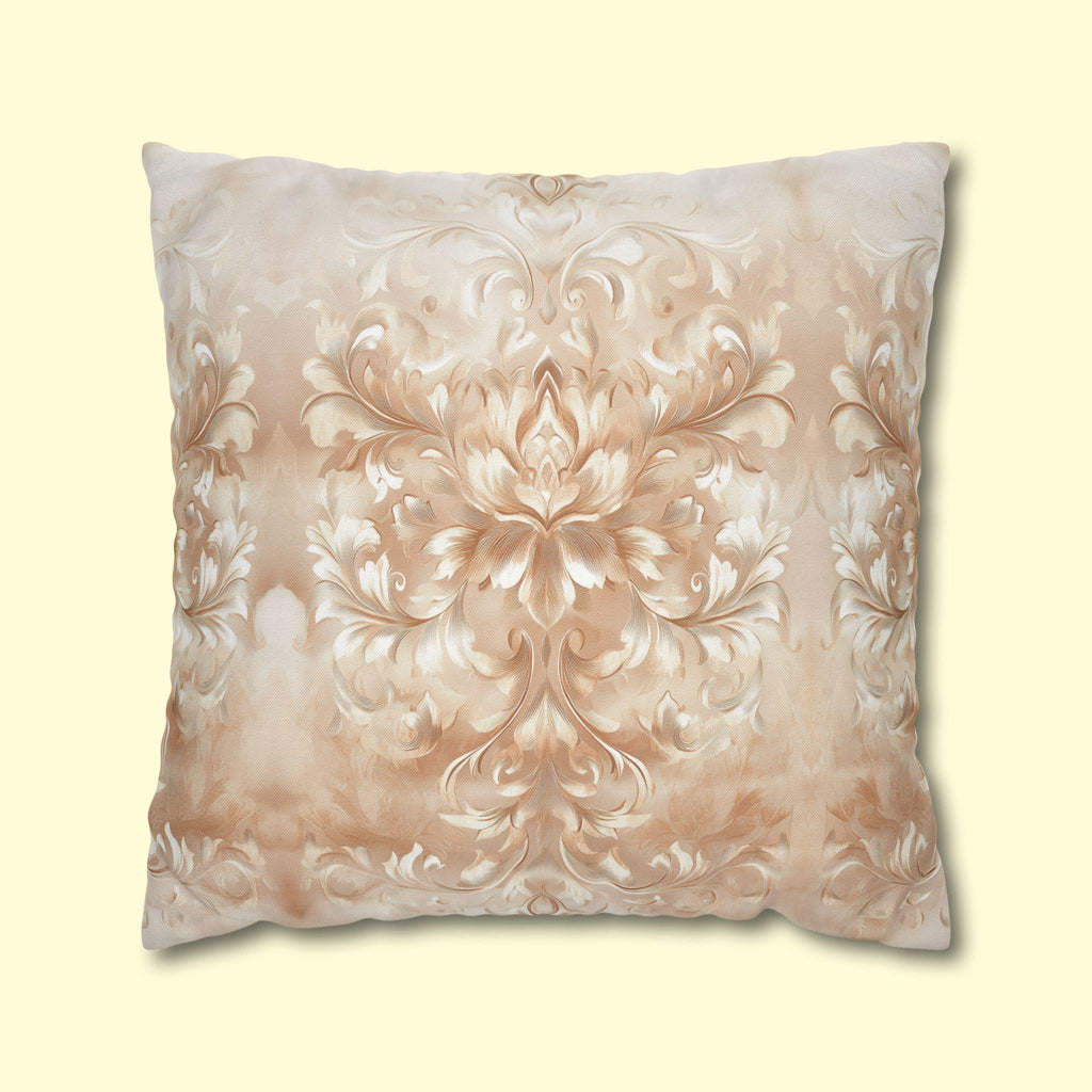 Damask Floral Pillow Cover: Beige Cream Caramel Spun Polyester