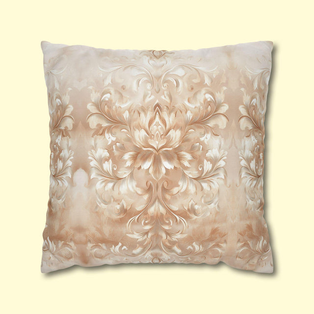 Damask Floral Pillow Cover: Beige Cream Caramel Spun Polyester
