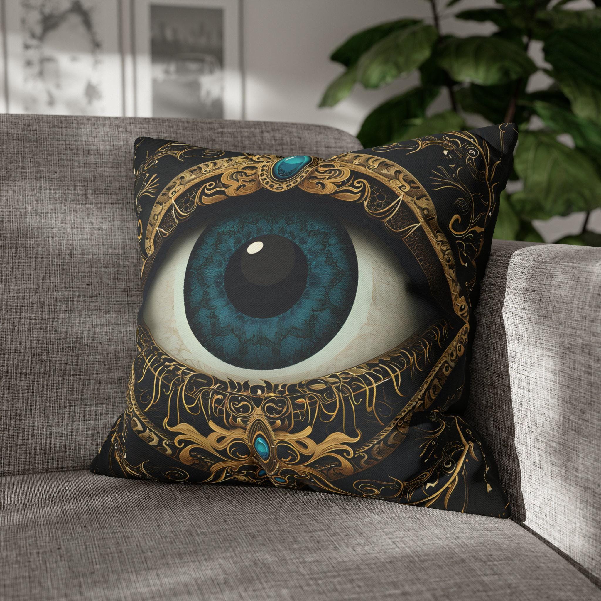 Evil Eye Symbol Pillow Cover | Protective Talisman with Baroque Embellishments | Cultural & Mystical Decor