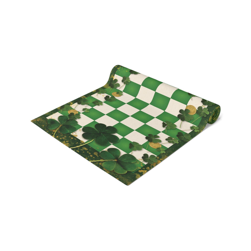 St Patricks Day Shamrock & Gold Coin Checkered Table Runner