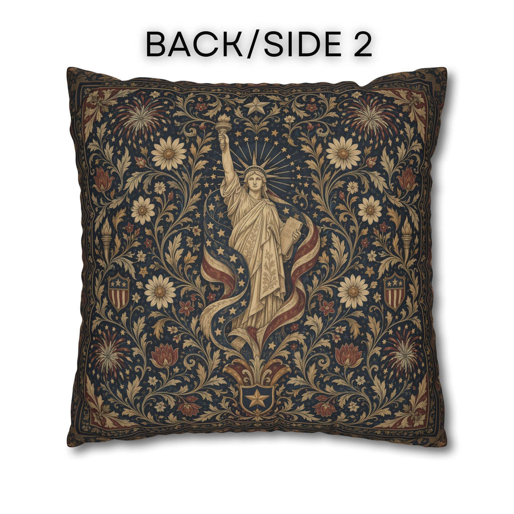 Patriotic Pillow Cover: Americana Statue of Liberty Botanical Design