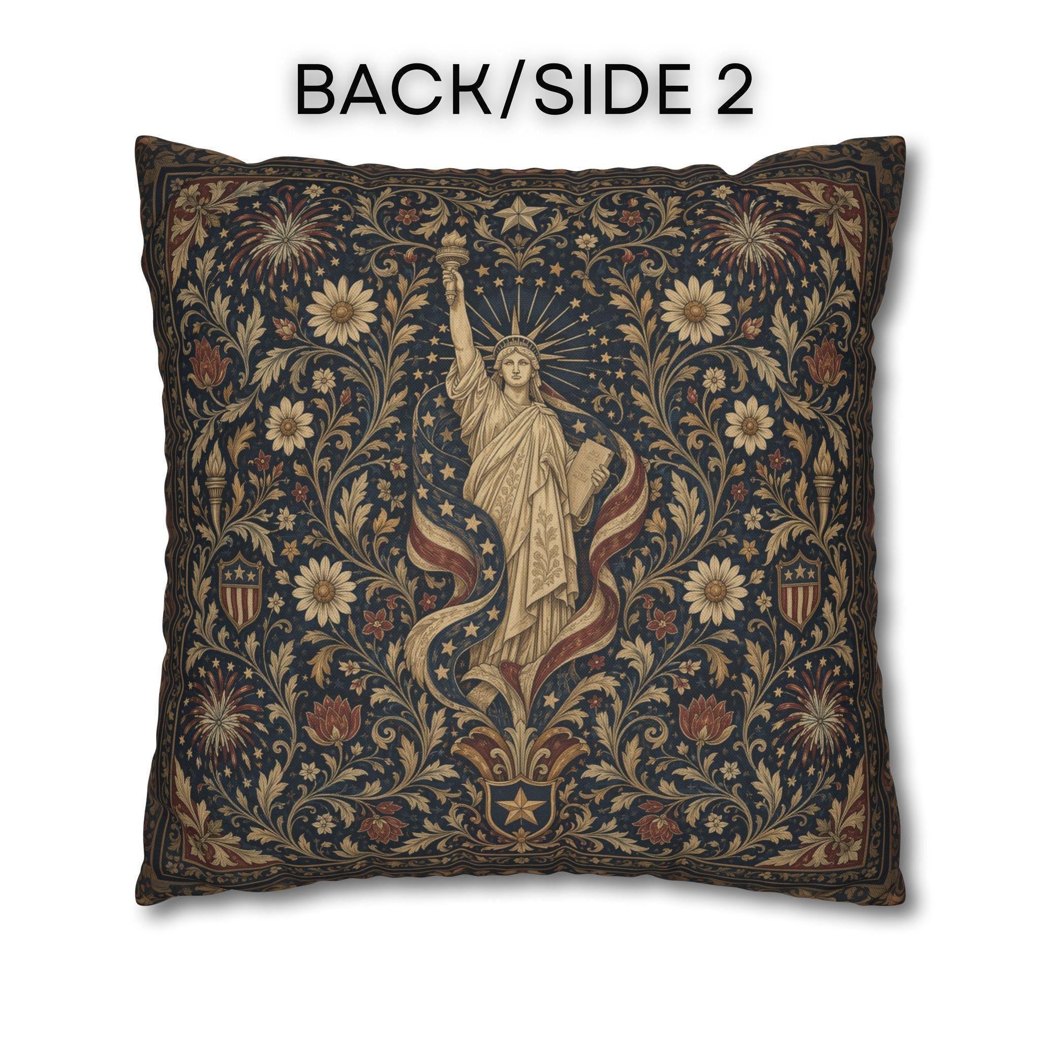 Patriotic Pillow Cover: Americana Statue of Liberty Botanical Design