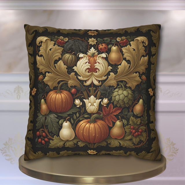 William Morris Inspired Fall Pillow Cover: Autumn Harvest Tapestry, Pumpkin, Pear & Gold