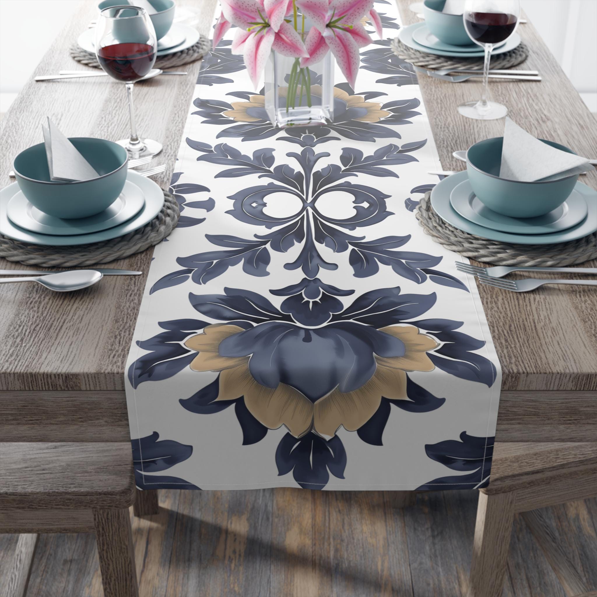 Floral French Country Table Runner: Blue Camel Farmhouse Decor