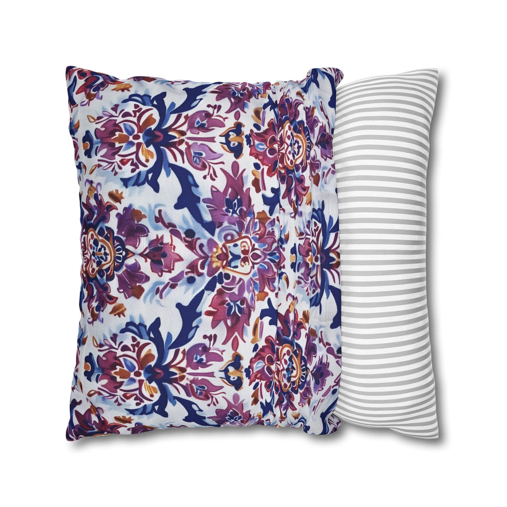 Ikat Floral Medallion Pillow Cover, Purple Blue Red Cushion