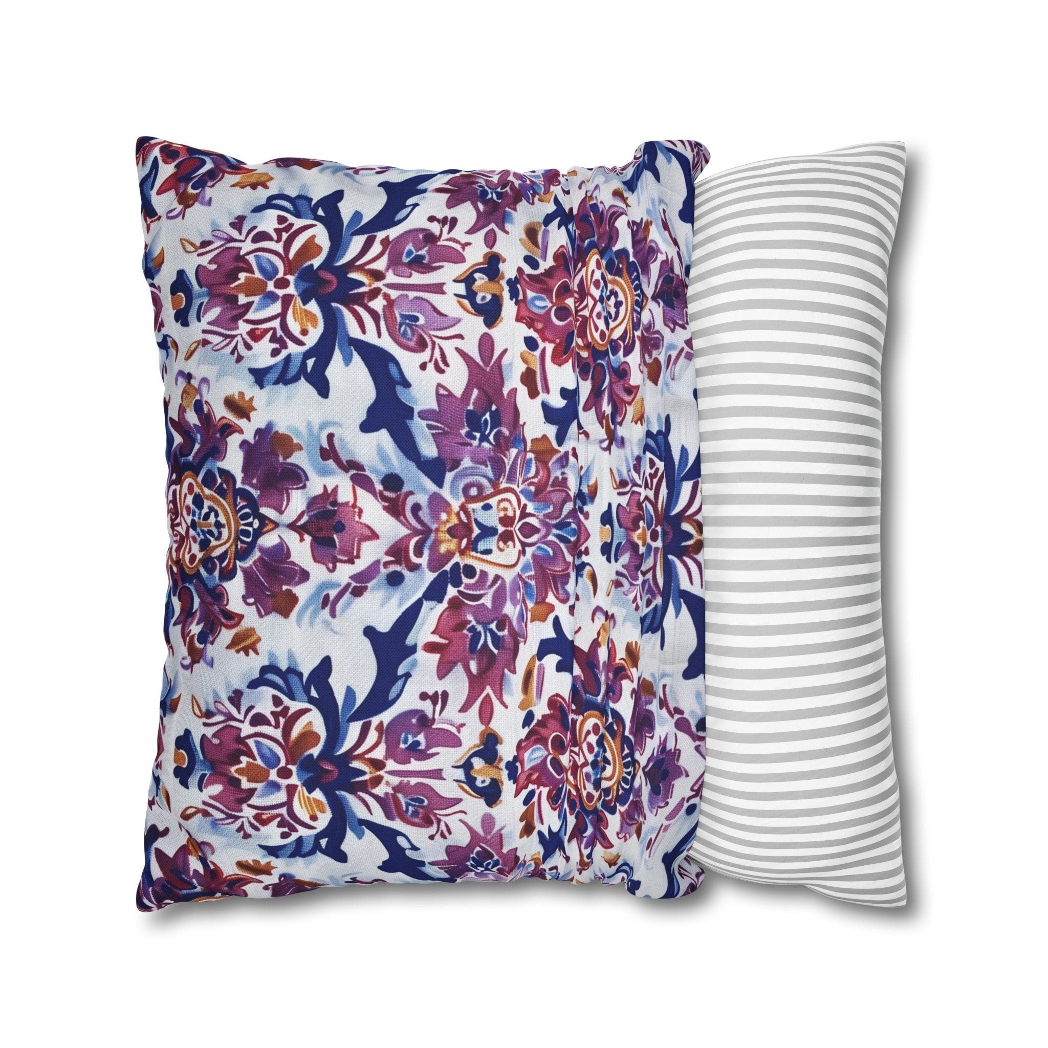 Ikat Floral Medallion Pillow Cover, Purple Blue Red Cushion