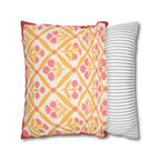 Reversible Floral Pillowcase: Pink & Coral Blossoms with Diamond Lattice - Decorative Home Accent Gift