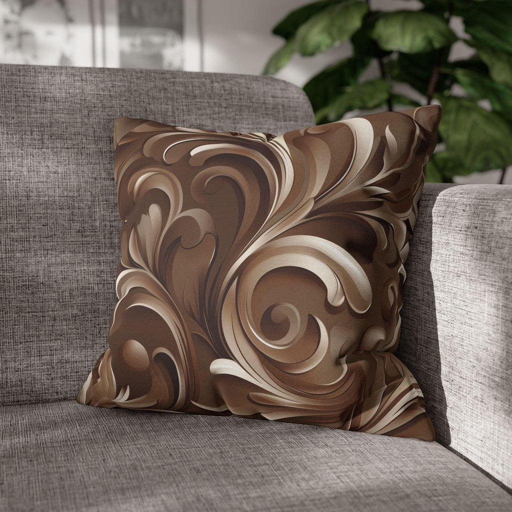 Elegant Floral Baroque Pillow Cover: Mocha Swirl Decorative Accent Cushion Sham for Sofa Pillow