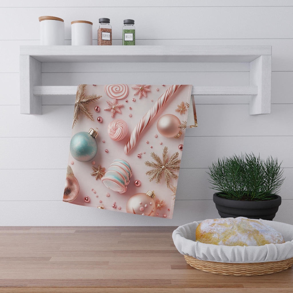 Candycore Tea Towel, Pastel Pink, Minty Blue Whimsical Christmas Holiday Decor