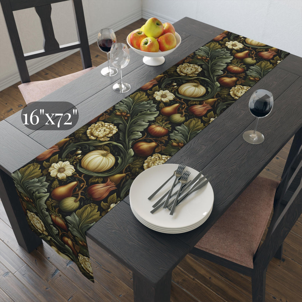 William Morris Inspired Fall Table Runner: Vintage Style in Olive, Cream, and Russet