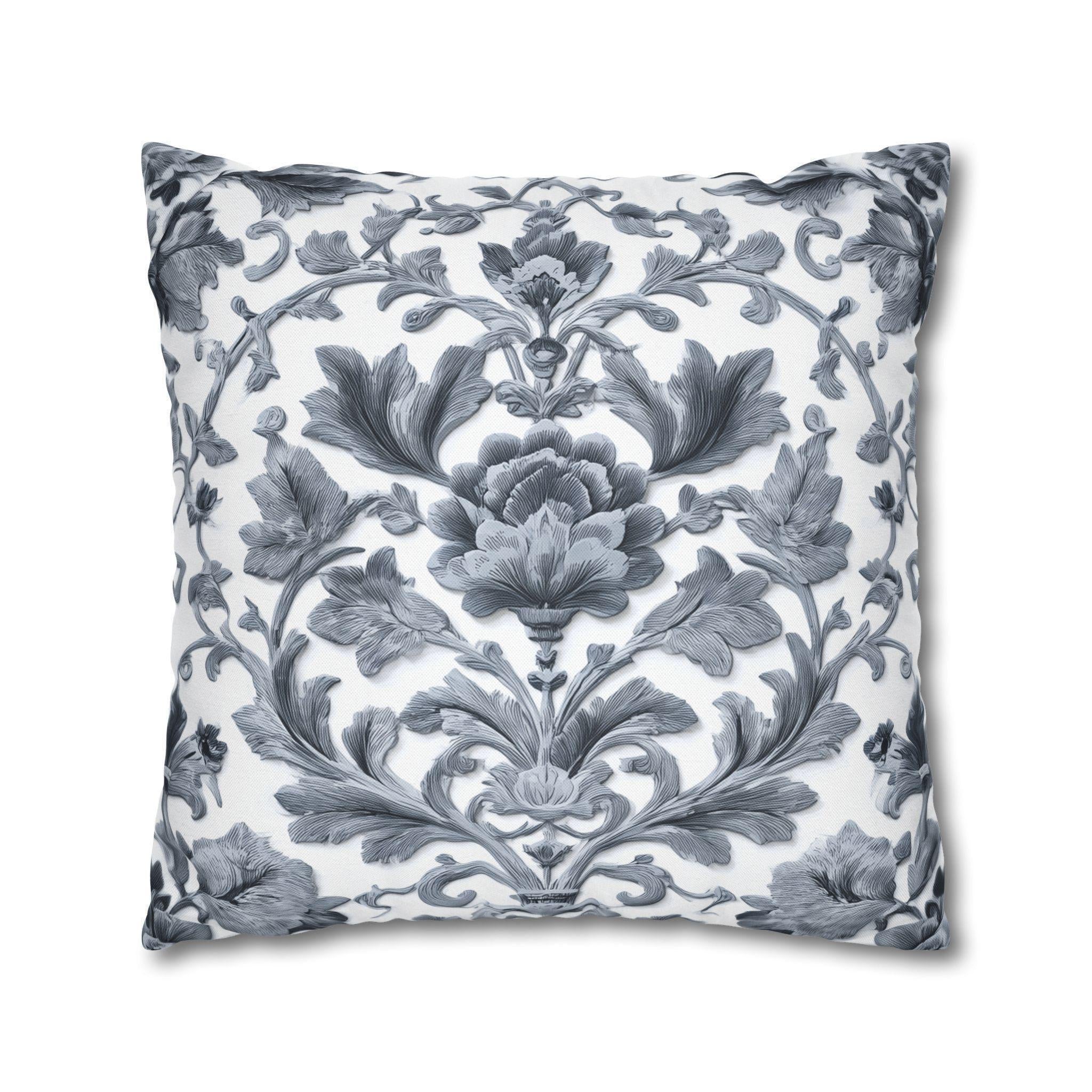 Jacobean Floral Pillow Cover: Gray & White Botanical Cushion for Vintage Style Classic Home Decor