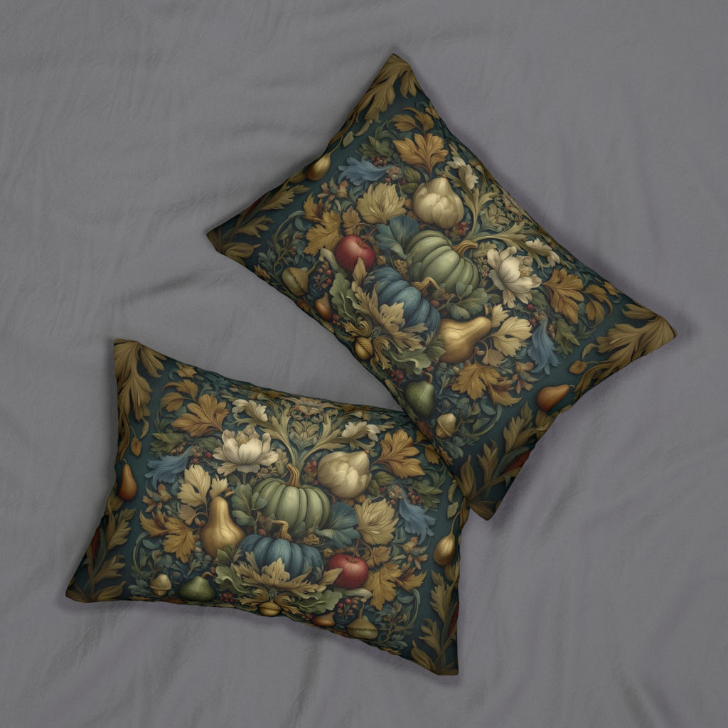 William Morris Inspired Tapestry Lumbar Pillow: Botanical Autumn Harvest for Cozy Fall Home Decor