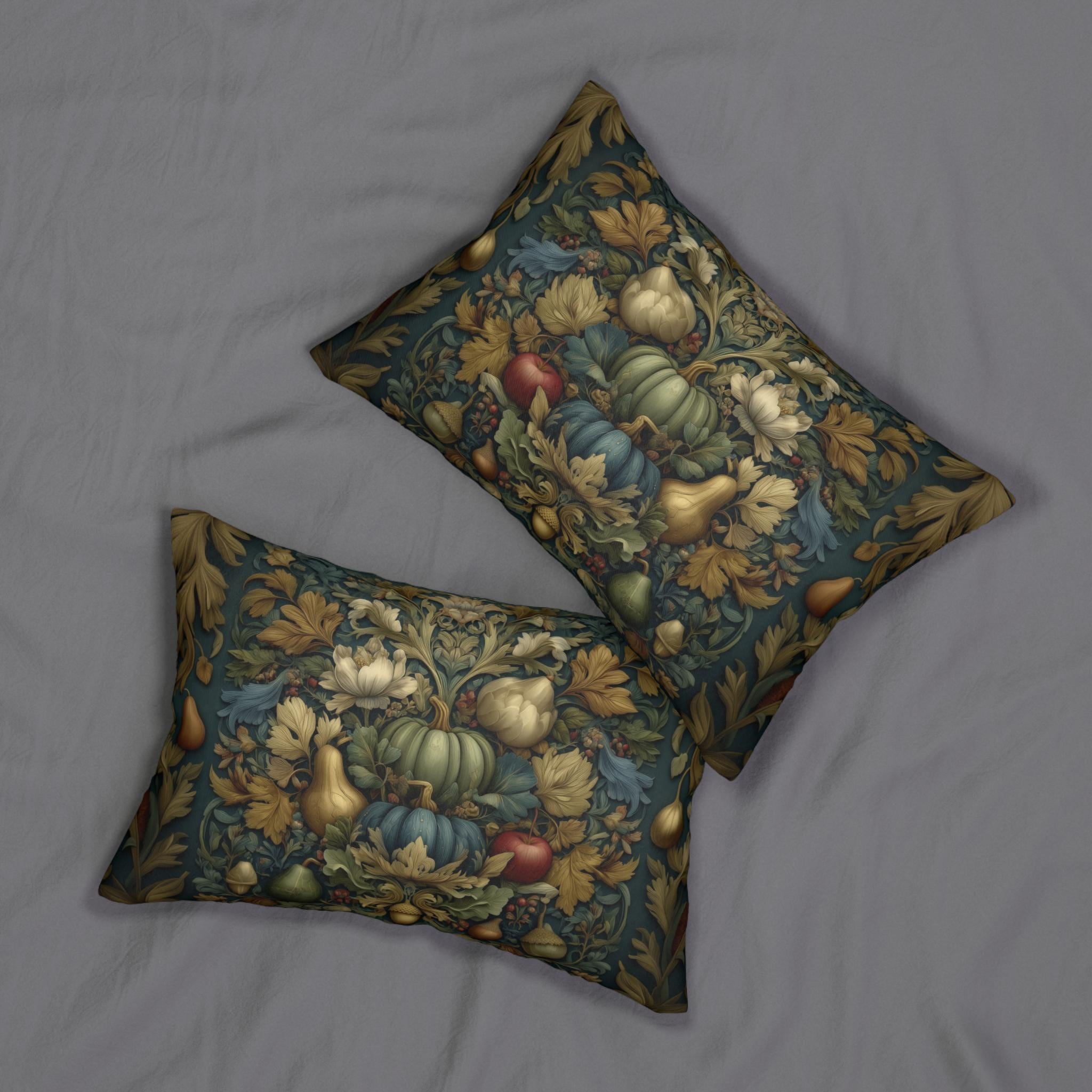 William Morris Inspired Tapestry Lumbar Pillow: Botanical Autumn Harvest for Cozy Fall Home Decor