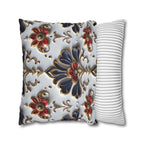 Baroque Floral Pillow Cover: Navy Blue, Gold & Red Accent