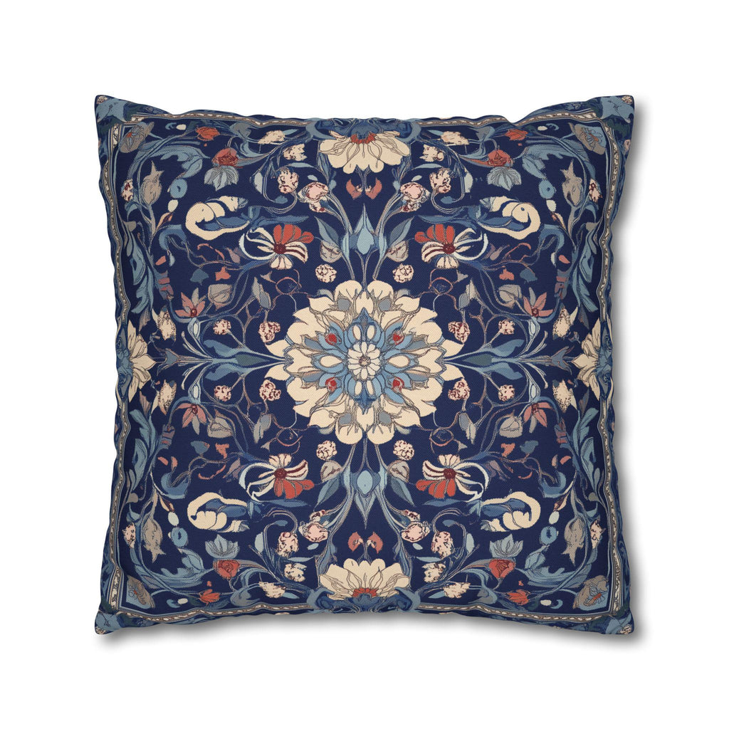 Elegant Navy Blue Floral Medallion Pillowcase: William Morris Inspired Persian Tribal Motifs Decorative Cover