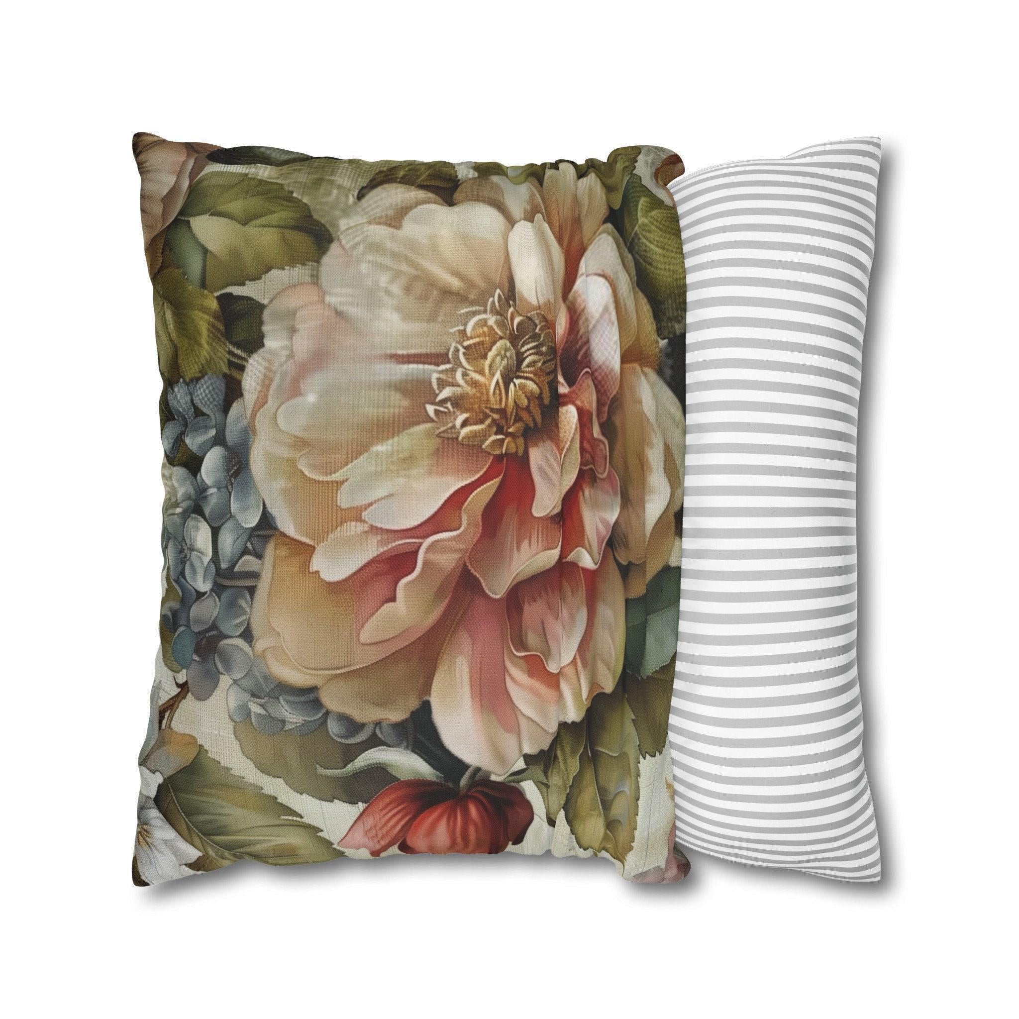 Vintage Inspired Floral Pillow Cover  Blush Pink and Cream Blossoms Elegant Home Decor