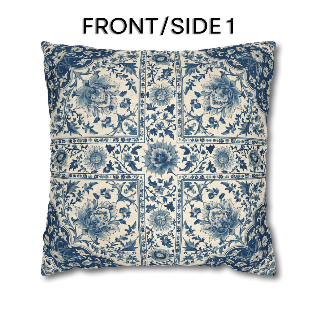 Toile Pillow Cover: Blue and Cream Botanical Farmhouse Decor