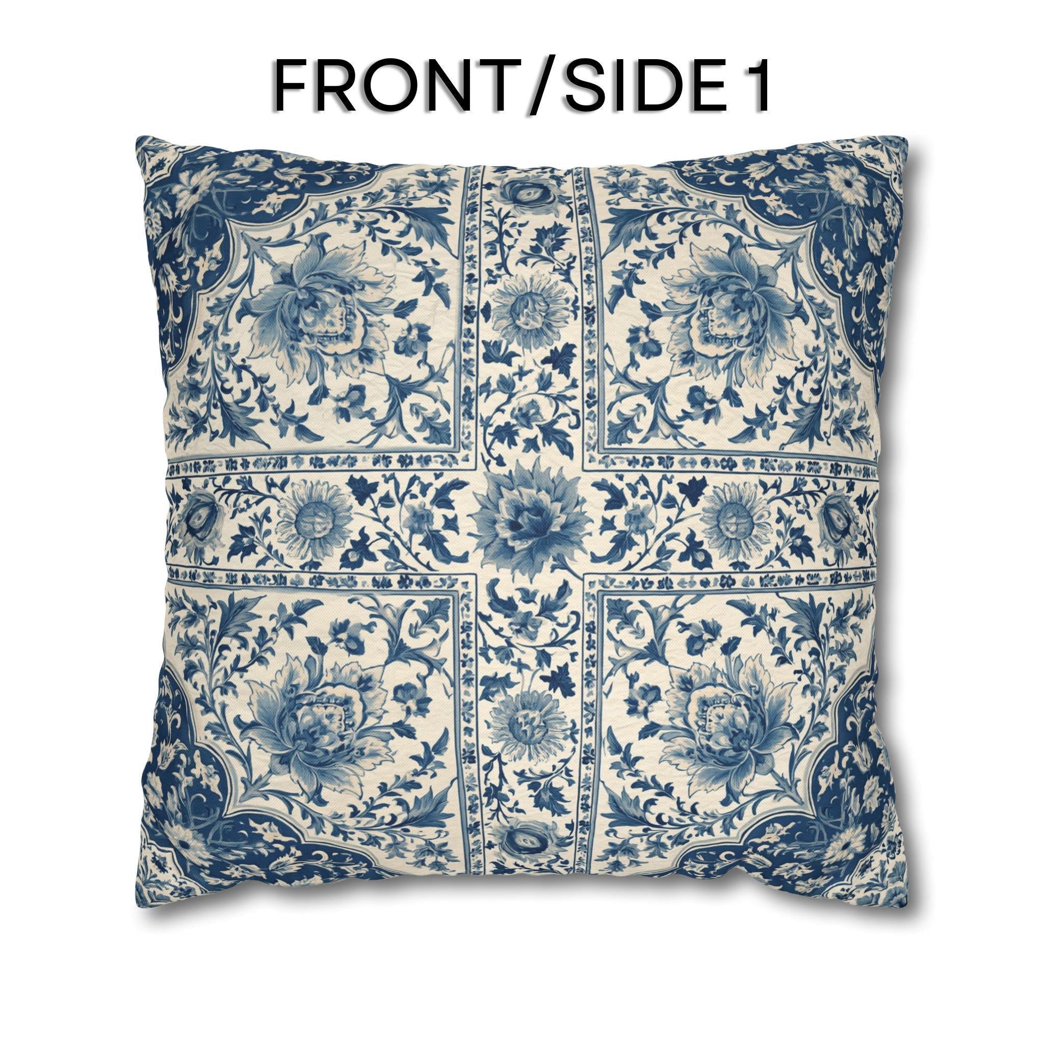 Toile Pillow Cover: Blue and Cream Botanical Farmhouse Decor