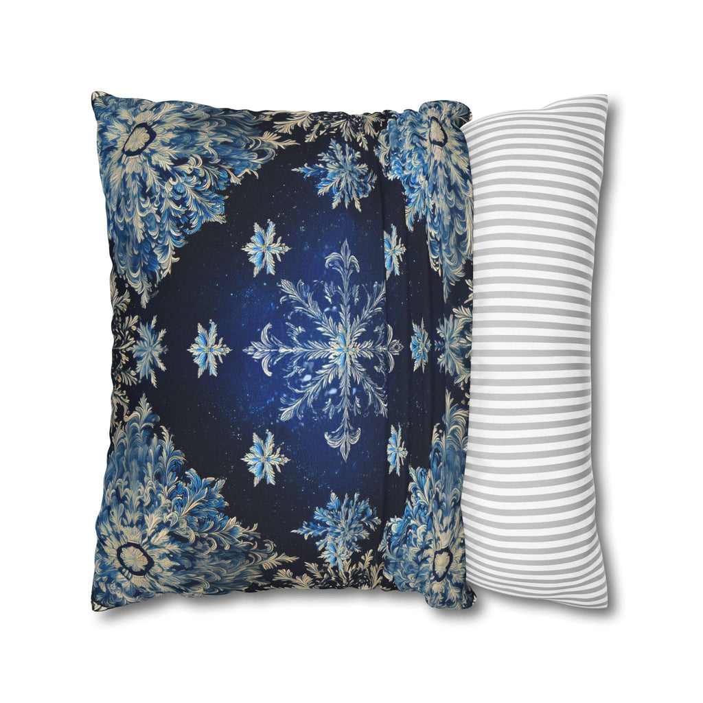 Sapphire Blue Snowflake Damask Christmas Throw Pillow Cover: Gold & White Winter Accent