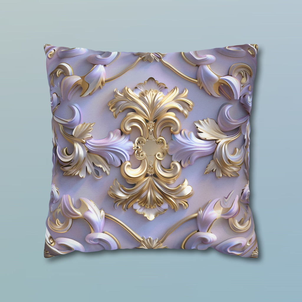Lavender Rococo Pillow Cover: Gold & White Scrollwork French Elegance Accent Cushion Case