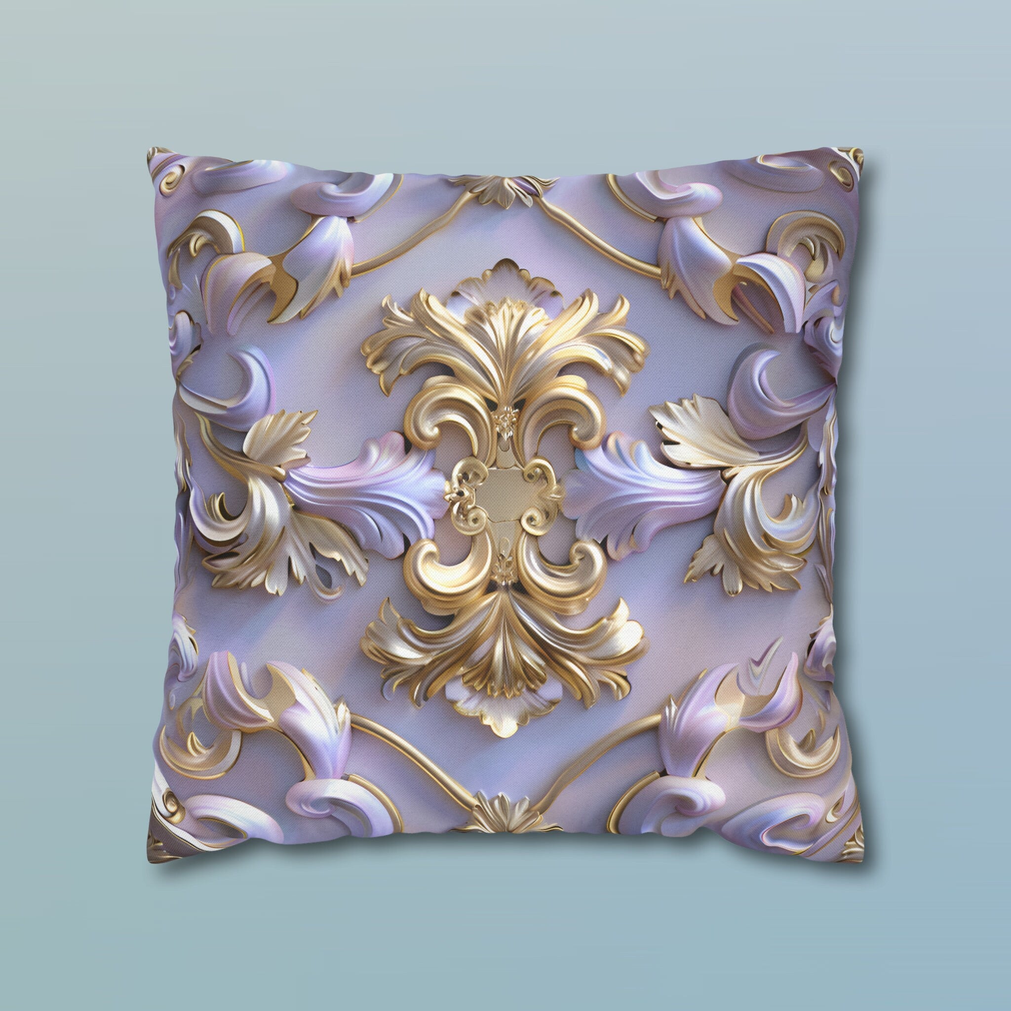 Lavender Rococo Pillow Cover: Gold & White Scrollwork French Elegance Accent Cushion Case