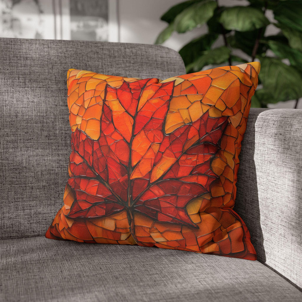 Stained Glass Autumn Maple Leaf Pillow Cover: Fall Decor, Thanksgiving Gift, Seasonal Accent