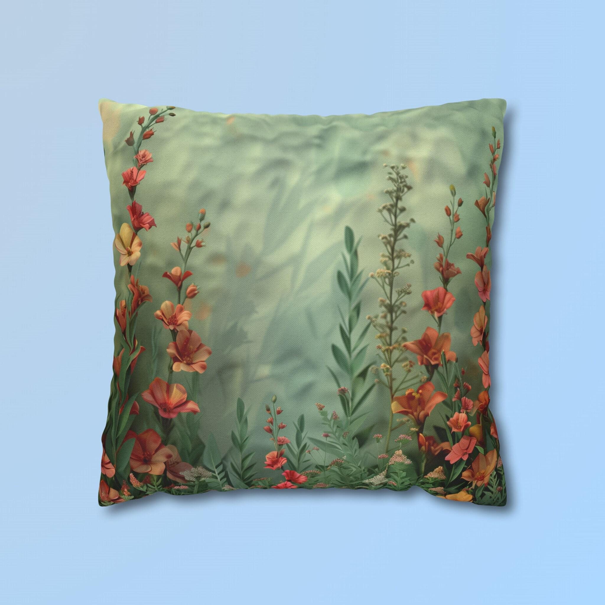 Wildflower Meadow Pillow Cover: Pink Peach Yellow Floral Design