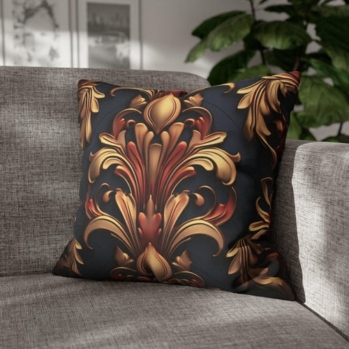 Baroque Fleur-de-Lis Pillow Cover: Gold & Burgundy Floral Design