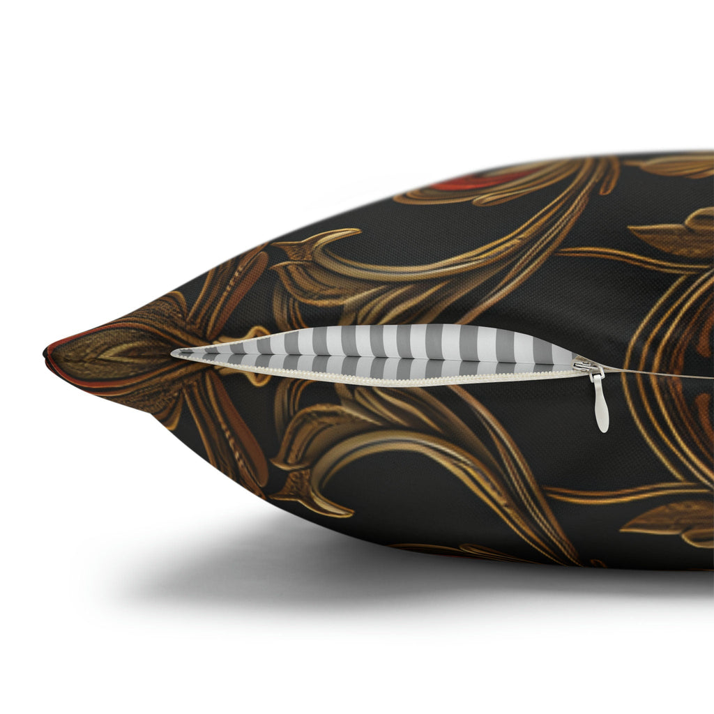 Classic Baroque Pattern Pillow Cover | Dark Background with Red & Gold | Traditional Elegance