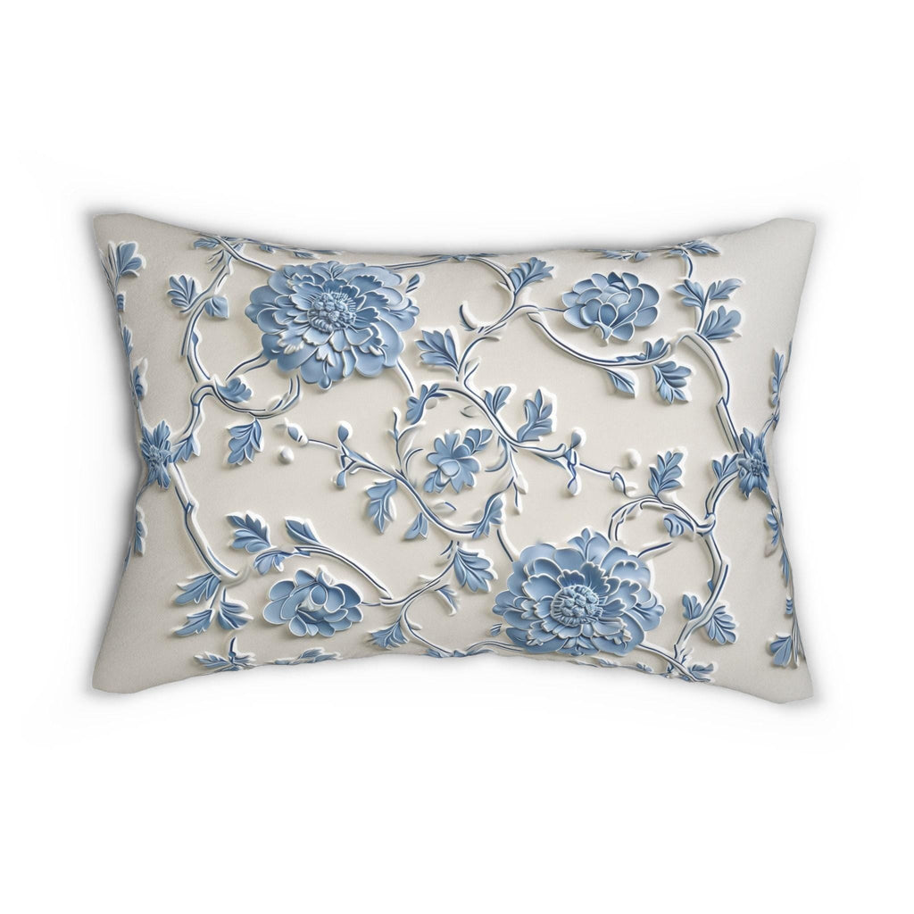 Lumbar Pillow: Elegant Blue Floral Pattern (20x14, Off-White)