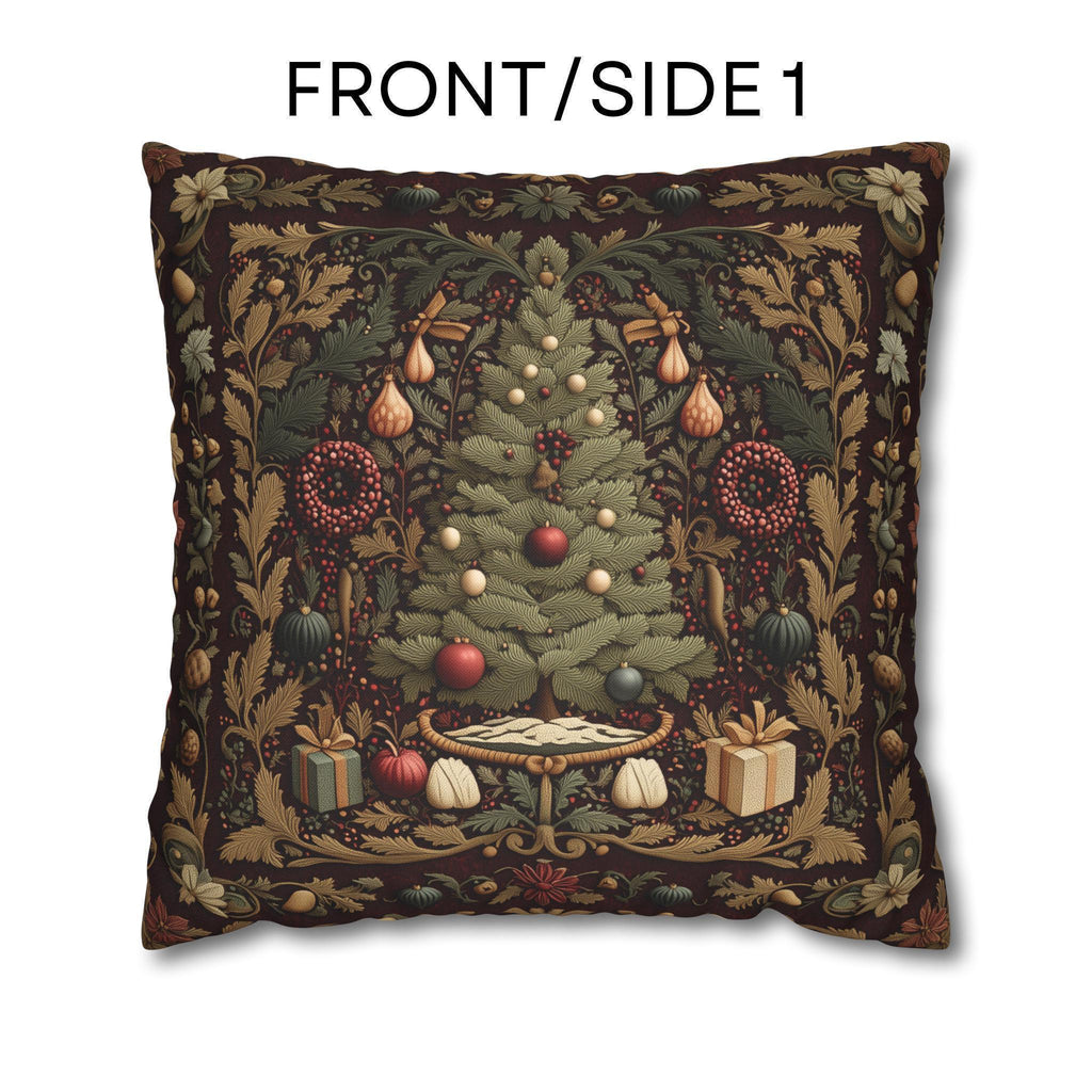 William Morris Christmas Tree Pillow Cover: Burgundy Holiday Tapestry Look
