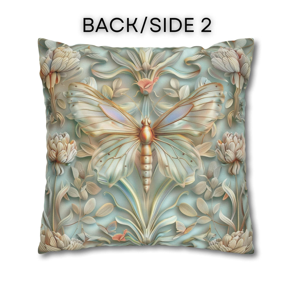 William Morris Butterfly Pillow Cover: Celadon Aqua Pastel Floral Design