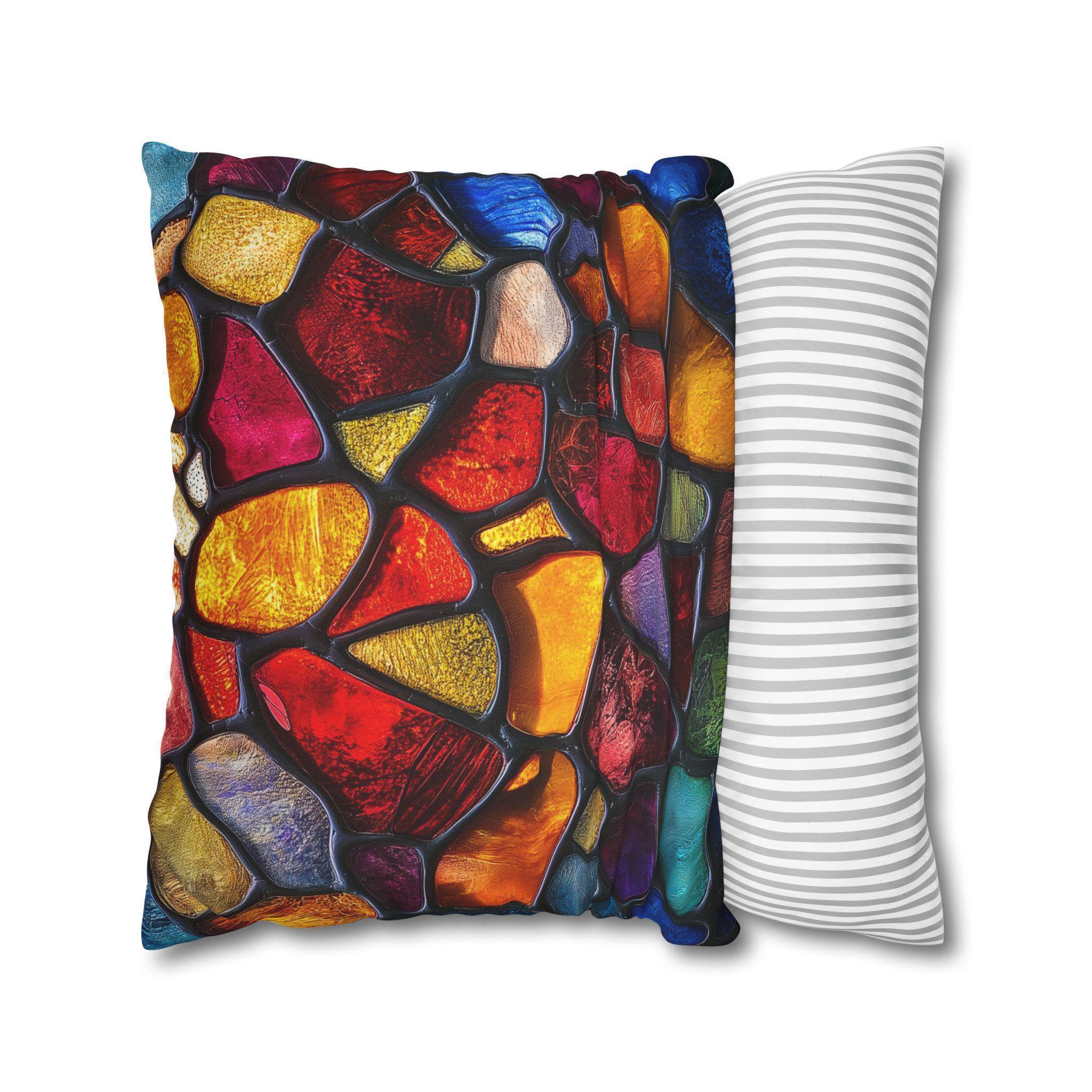 Vibrant Mosaic Pillowcase: Stained Glass Inspired Jewel-Toned Design for Artistic Home Decor