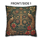 Emerald Green Peacock Christmas Pillow Cover: Gold Poinsettia, Maximalist Holiday