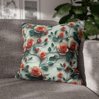 Elegant Floral Rose Square Pillowcase: Romantic Red Coral Design for Home Decor, Wedding Gift