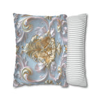 Rococo Coquette Pillow Cover: Pale Gold Floral on Pastel Blue