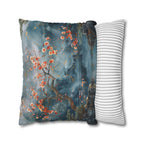 Chinoiserie Watercolor Pillow Cover: Misty Mountain Landscape with Blossoms and Bird Scene
