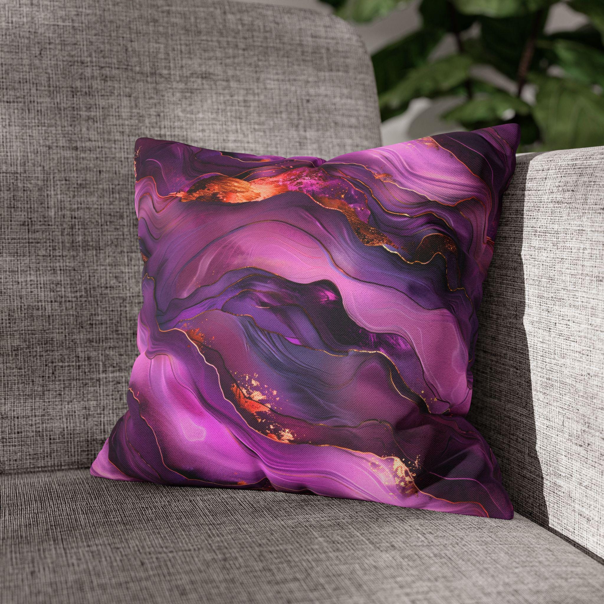 Abstract Plum Pillow Cover: Waves of Amethyst with Copper Fire Colored Accents