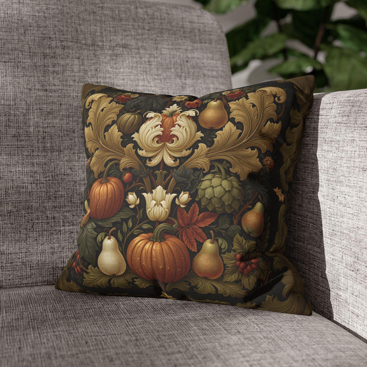 William Morris Inspired Fall Pillow Cover: Autumn Harvest Tapestry, Pumpkin, Pear & Gold