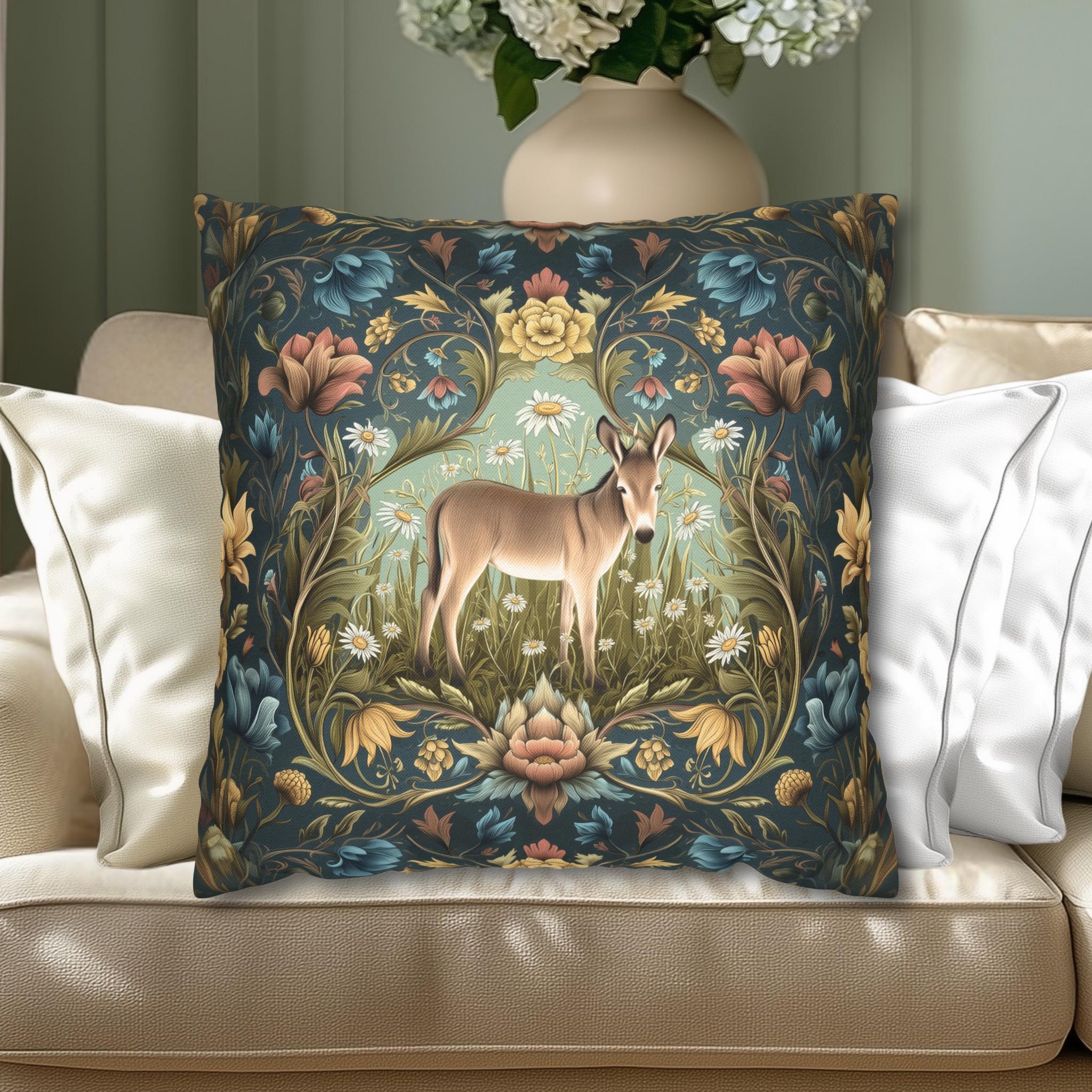 Donkey Garden Floral Pillow Cover: William Morris Inspired Botanical Meadow Decor