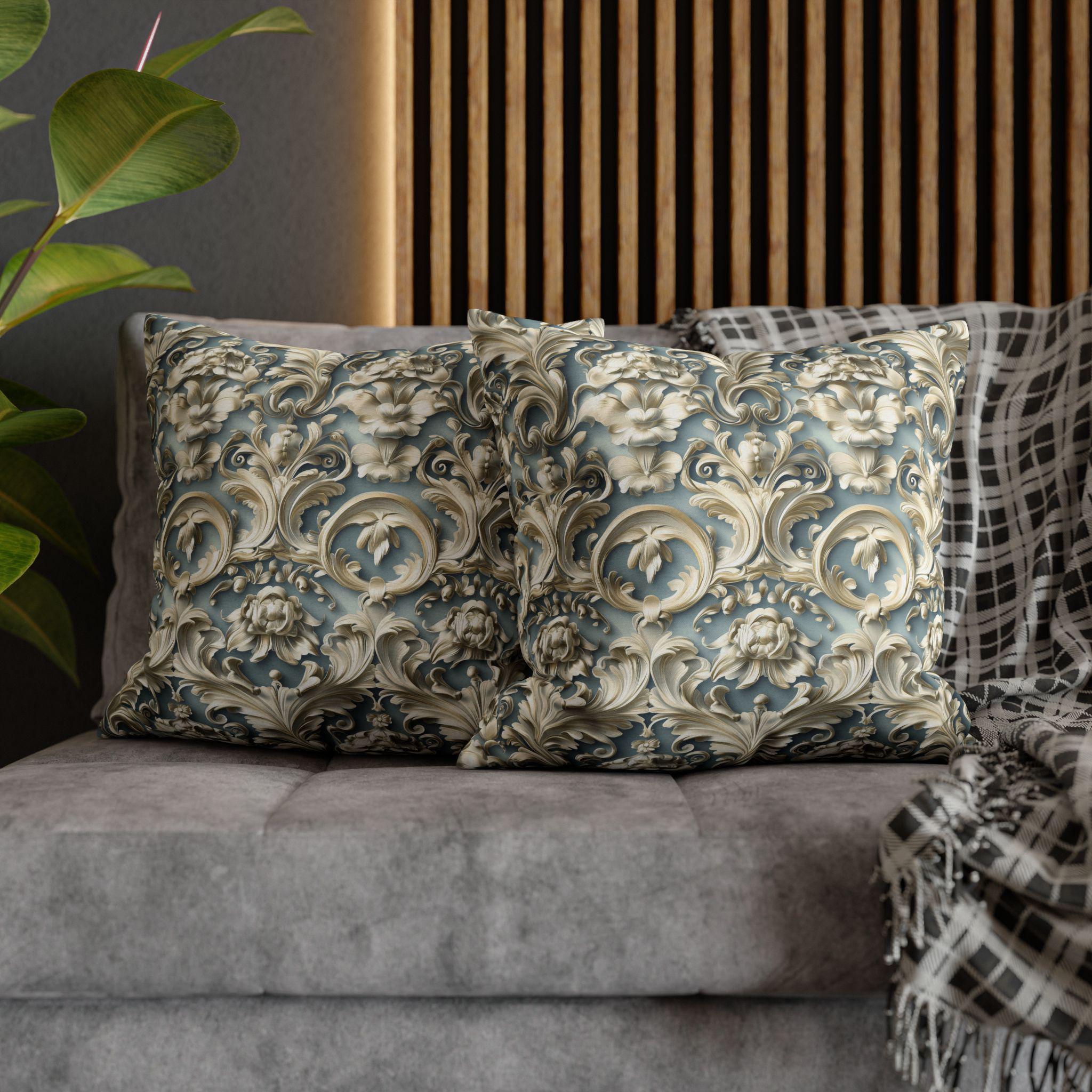 Rococo Floral Scrollwork Pillow Cover, Luxury Cream Ivory Design
