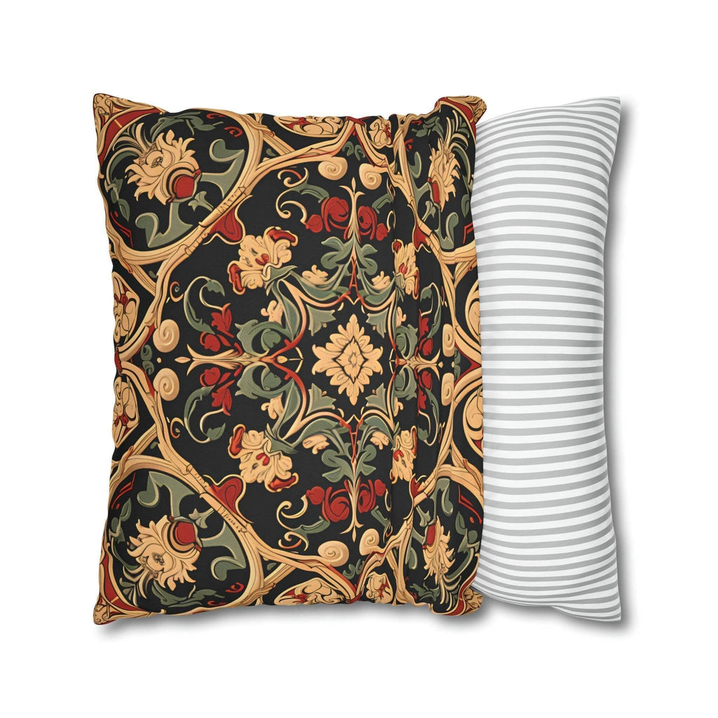 Renaissance Floral Pillow Cover: Red, Green & Gold on Dark Ground