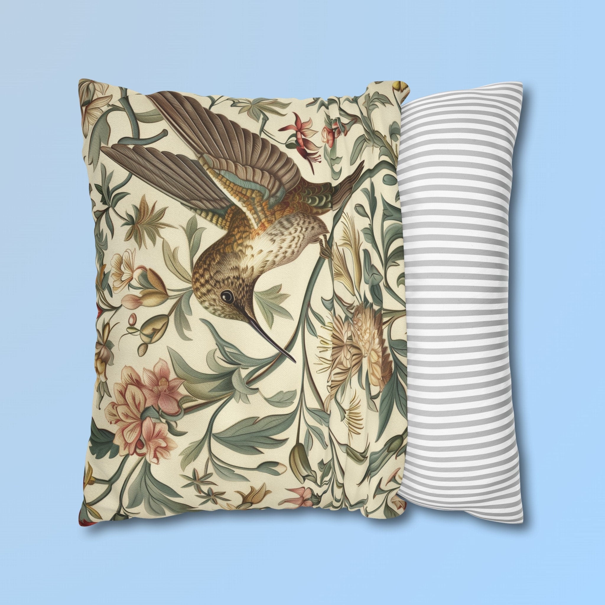 William Morris Hummingbird Pillow Cover: Floral Bird Art